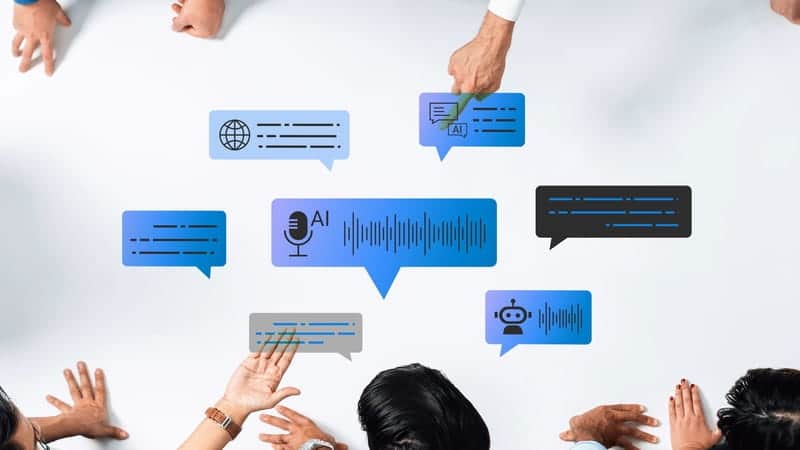 Icons of different types of translation powered by AI.