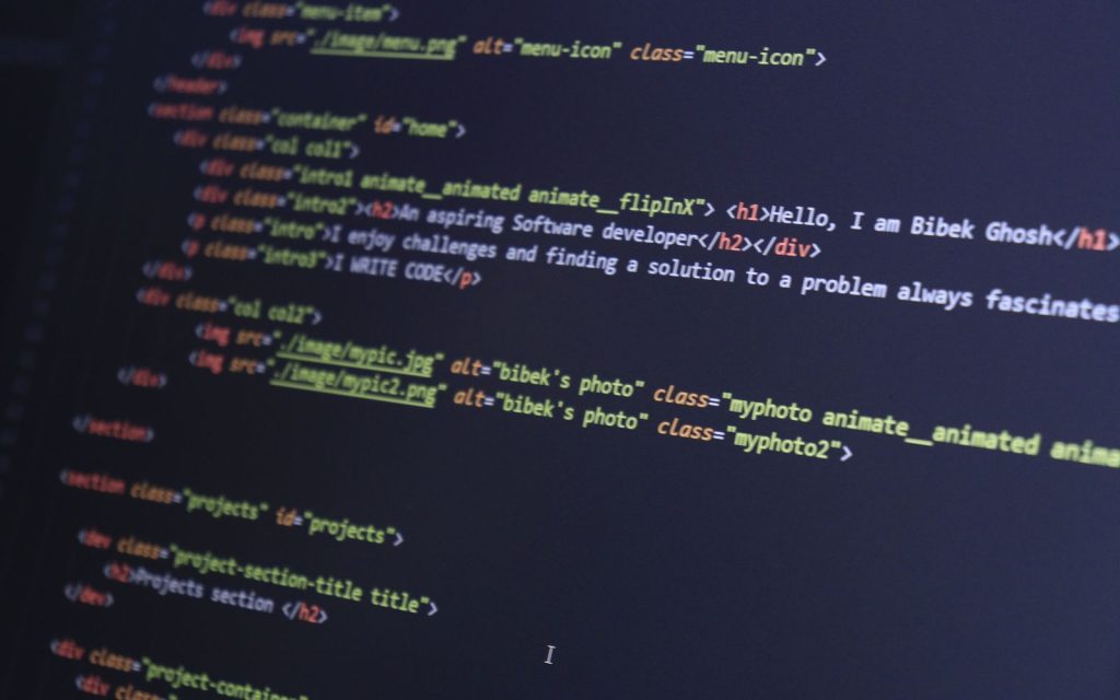 Programming code on a computer screen