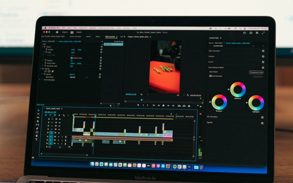 Video editing timeline on a monitor