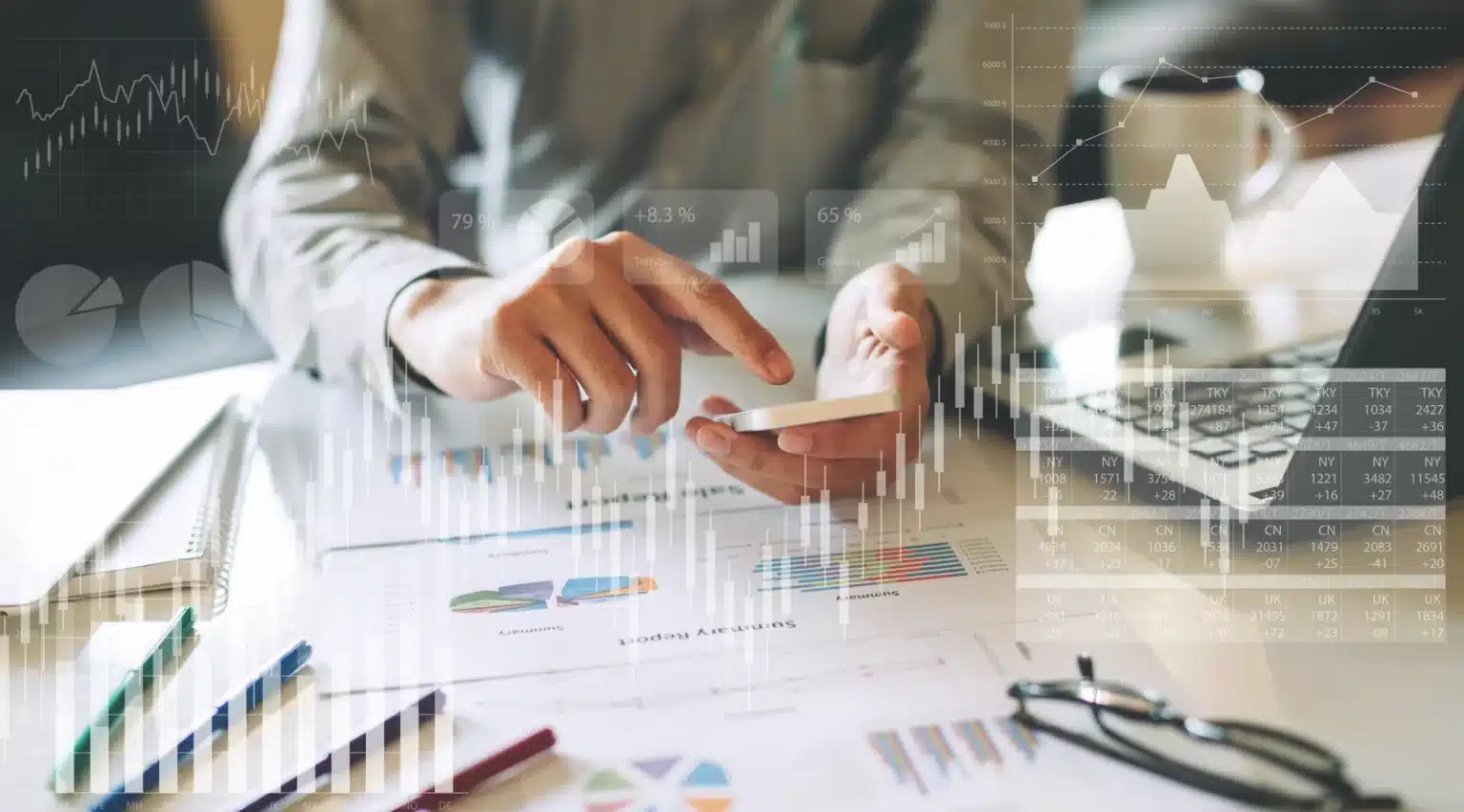 Businessman reviewing a financial report and company results